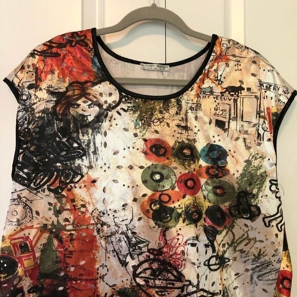 Alberto Makali Abstract Laser Cut Blouse Medium - Picture 2 of 10